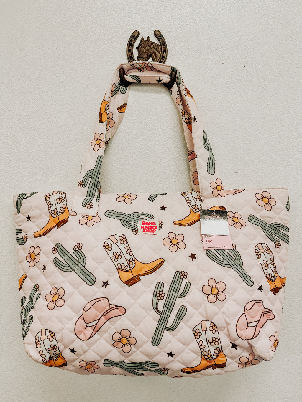 Western Print Everyday Carryall Tote Bag Quilted 