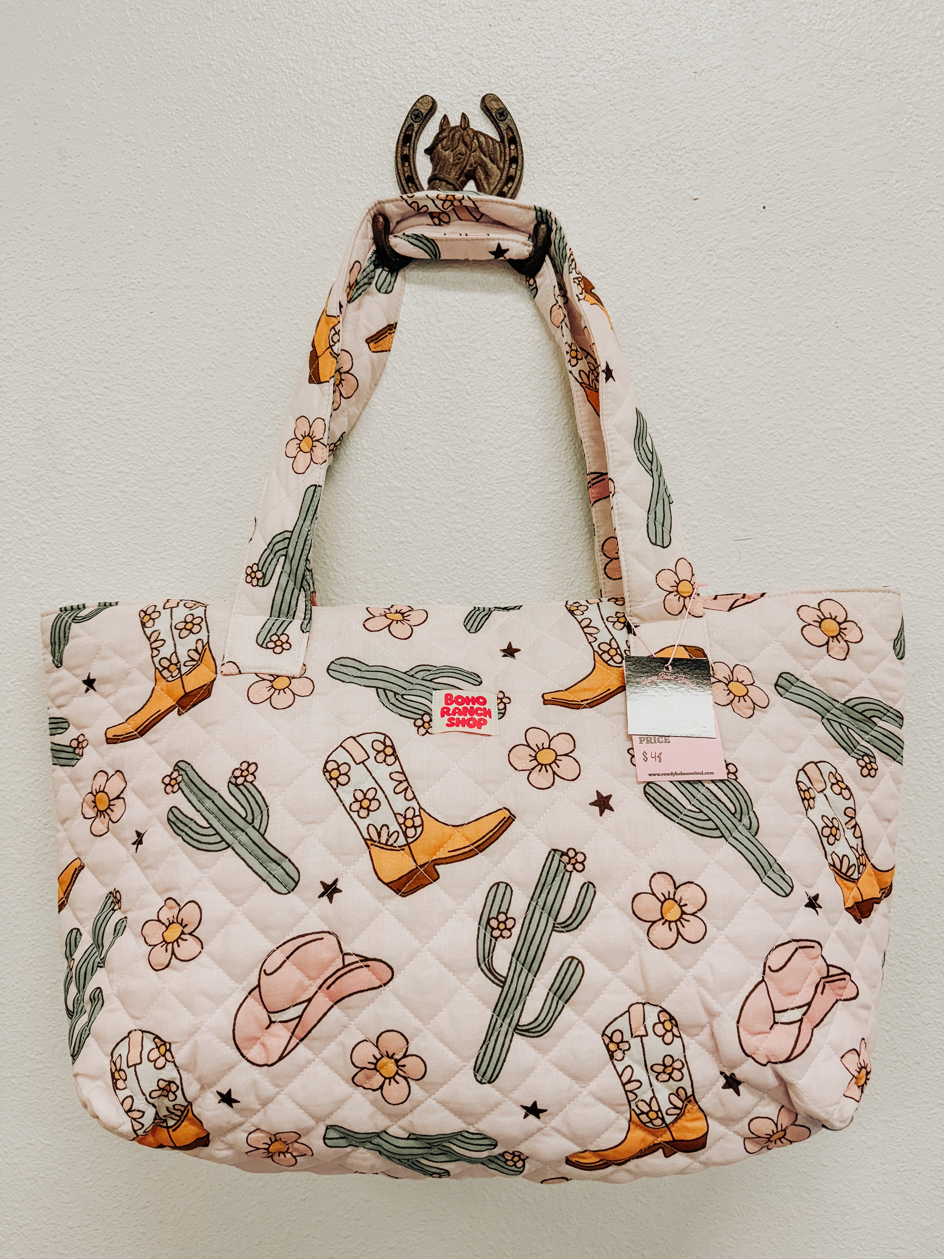 Western Print Everyday Carryall Tote Bag Quilted 