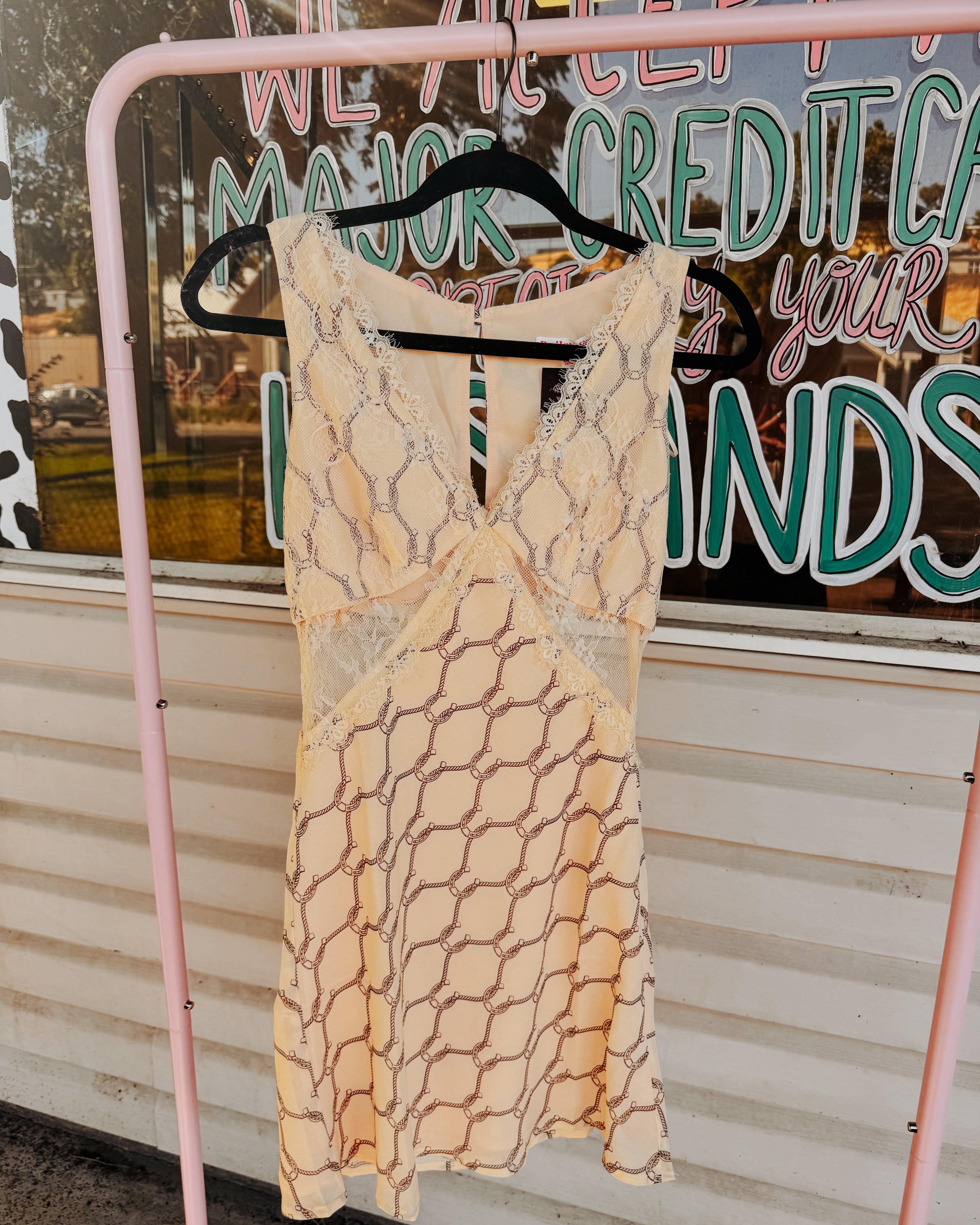 Rope Print Lace Trim Mini Dress