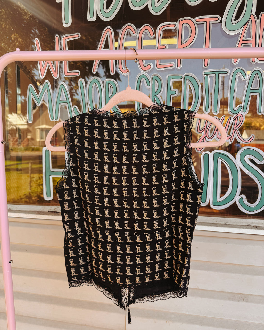 Boots Pattern Front Tie Top