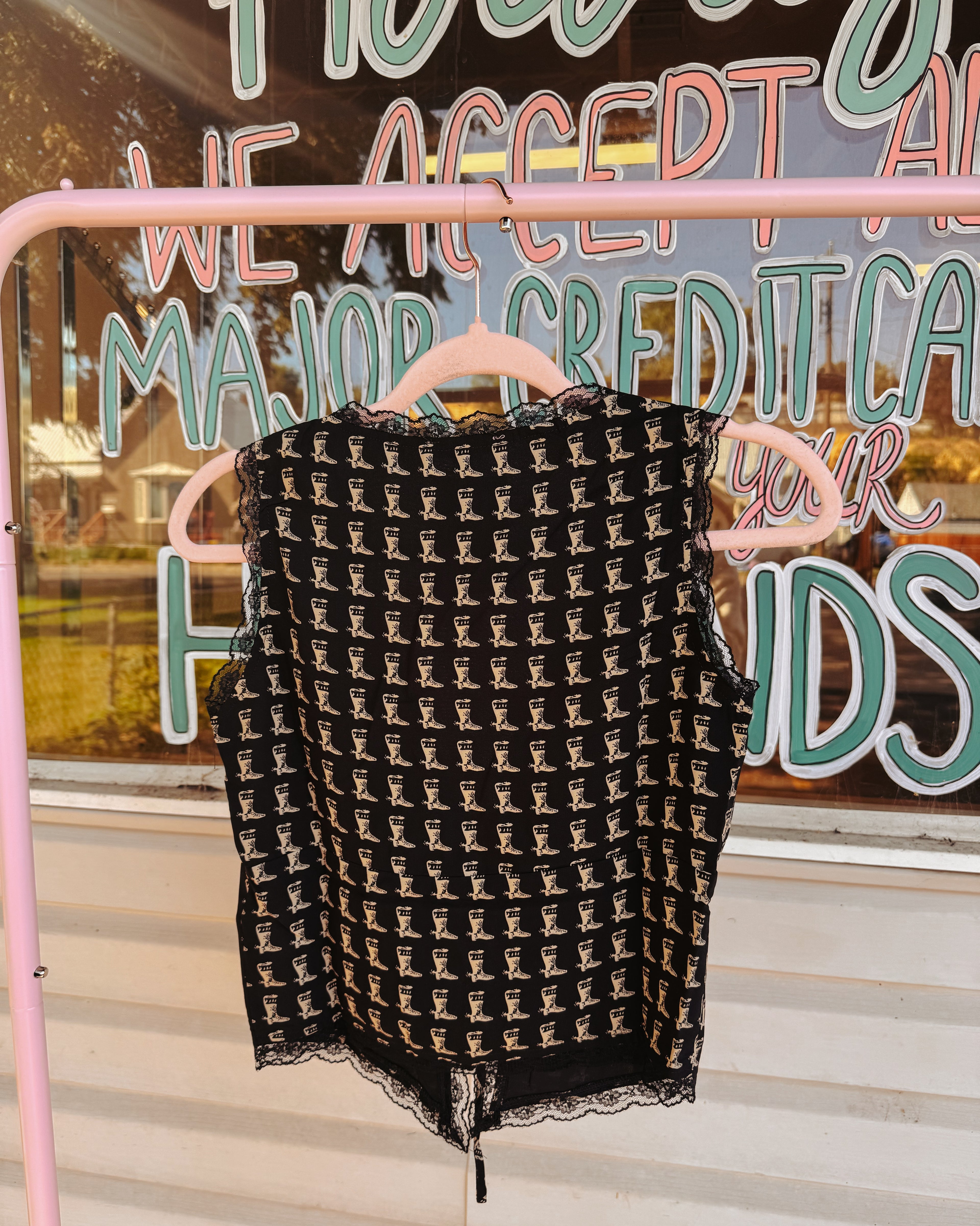 Boots Pattern Front Tie Top