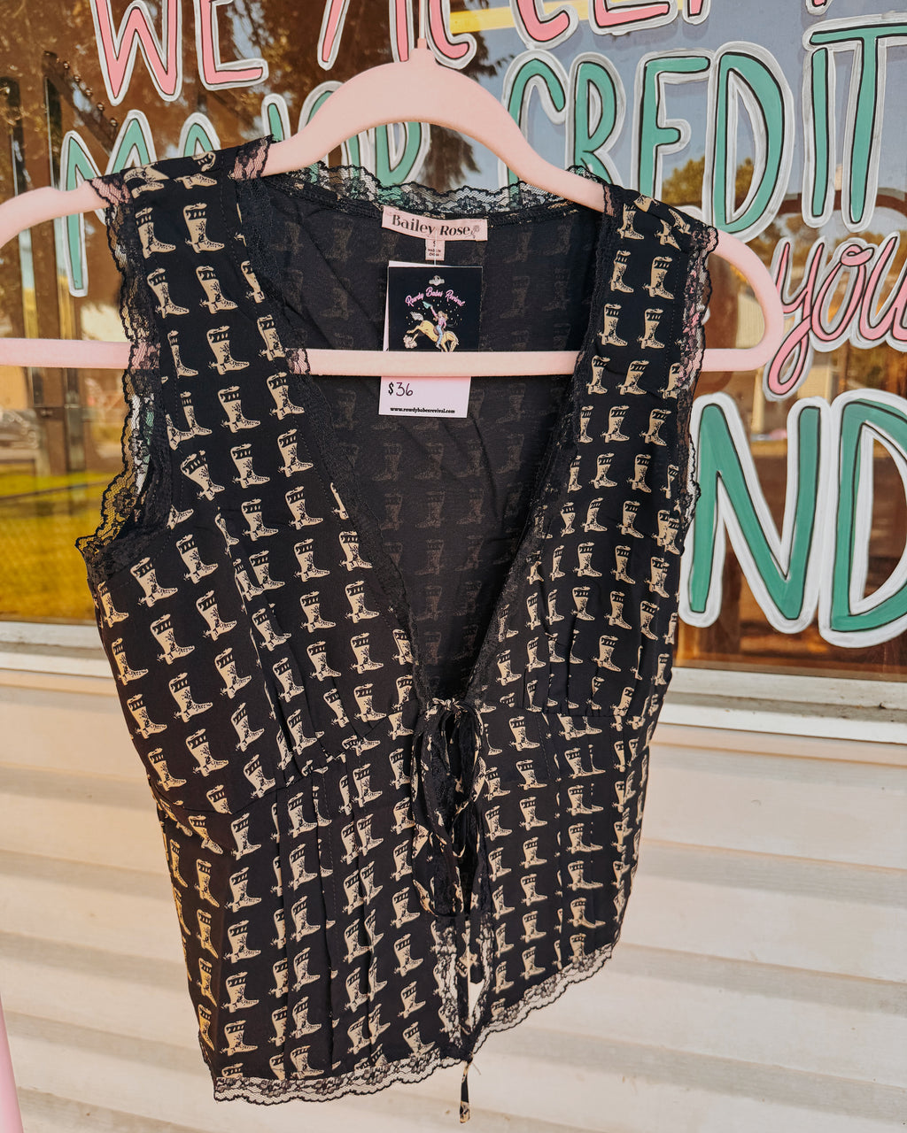 Boots Pattern Front Tie Top