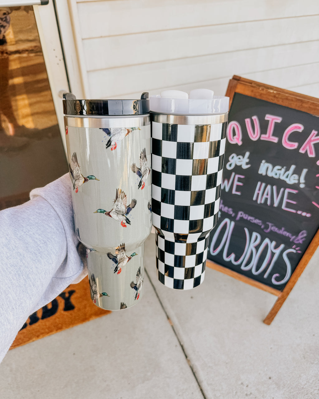 Checkerboard White and Black Tumbler 40oz