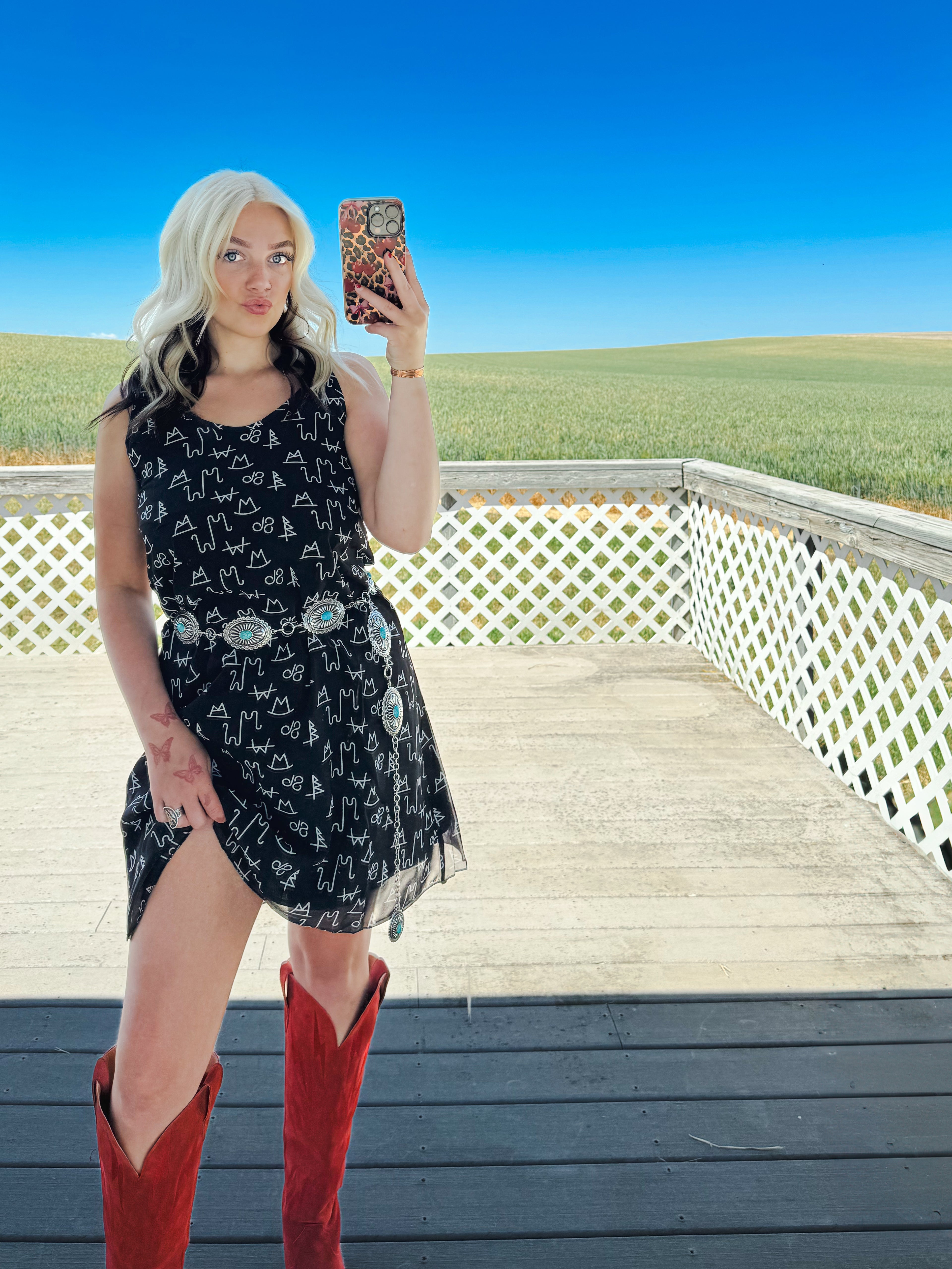 BLACK BRANDED SLIP DRESS