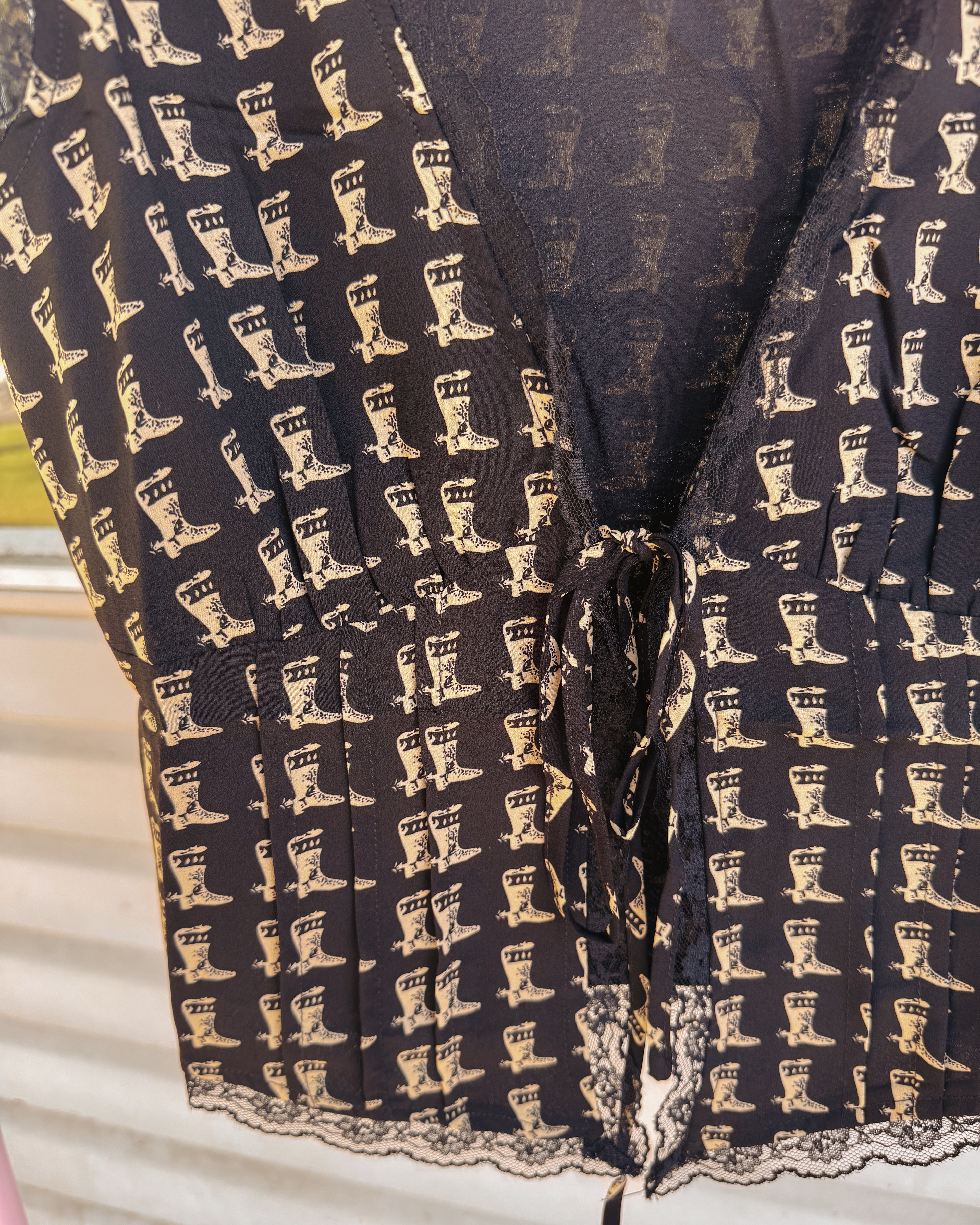 Boots Pattern Front Tie Top