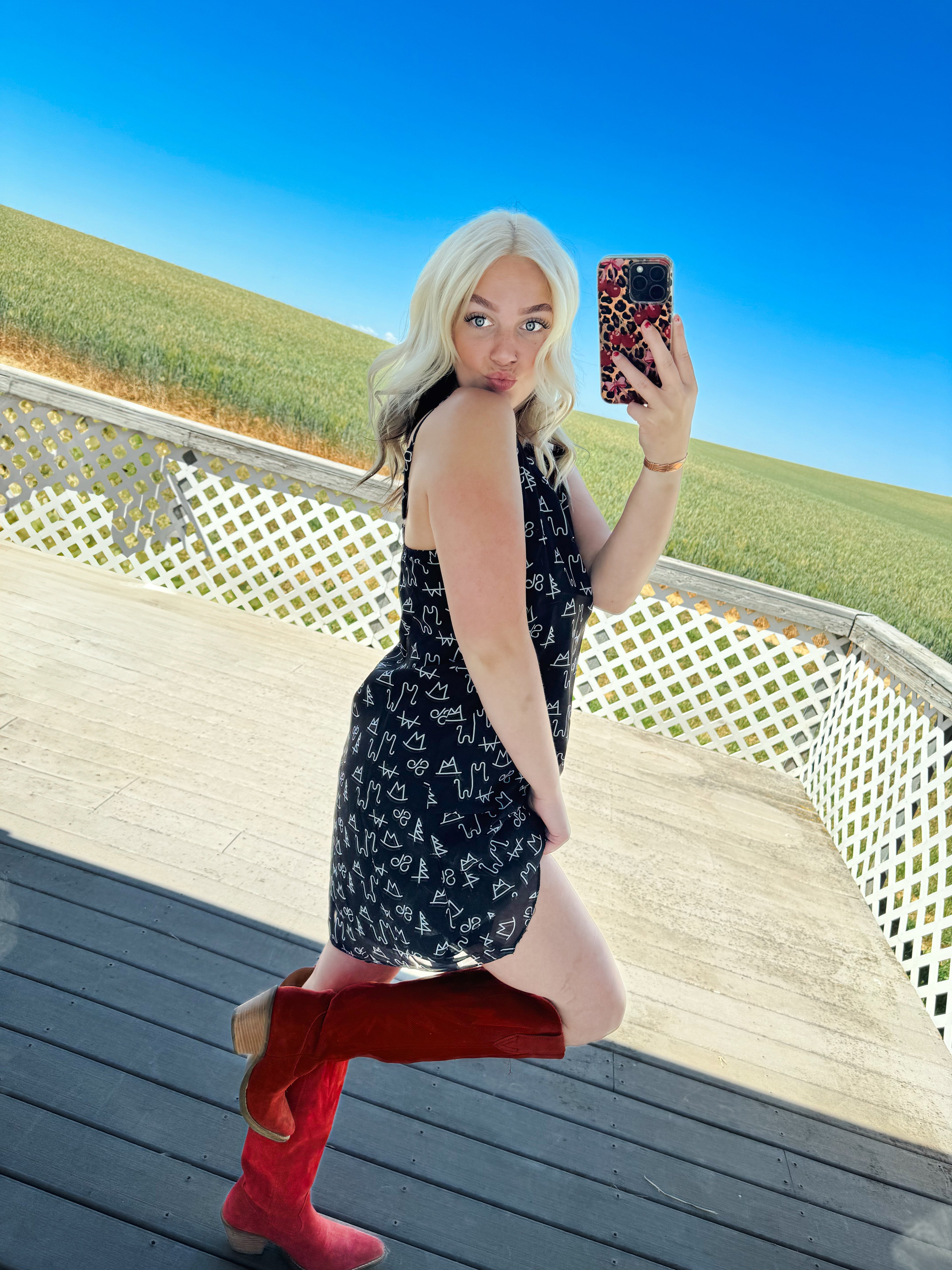 BLACK BRANDED SLIP DRESS