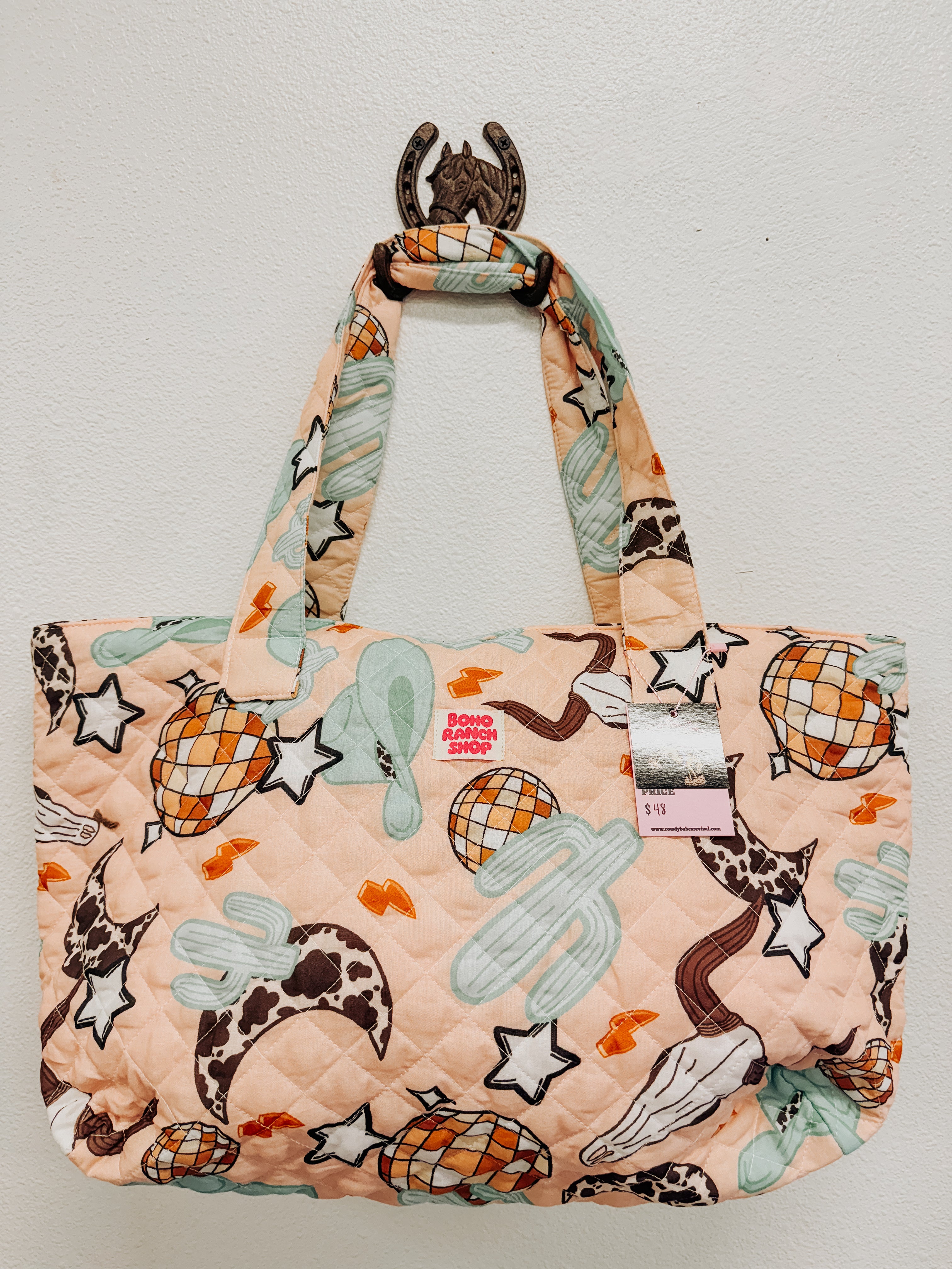 Western Print Everyday Carryall Tote Bag Quilted 