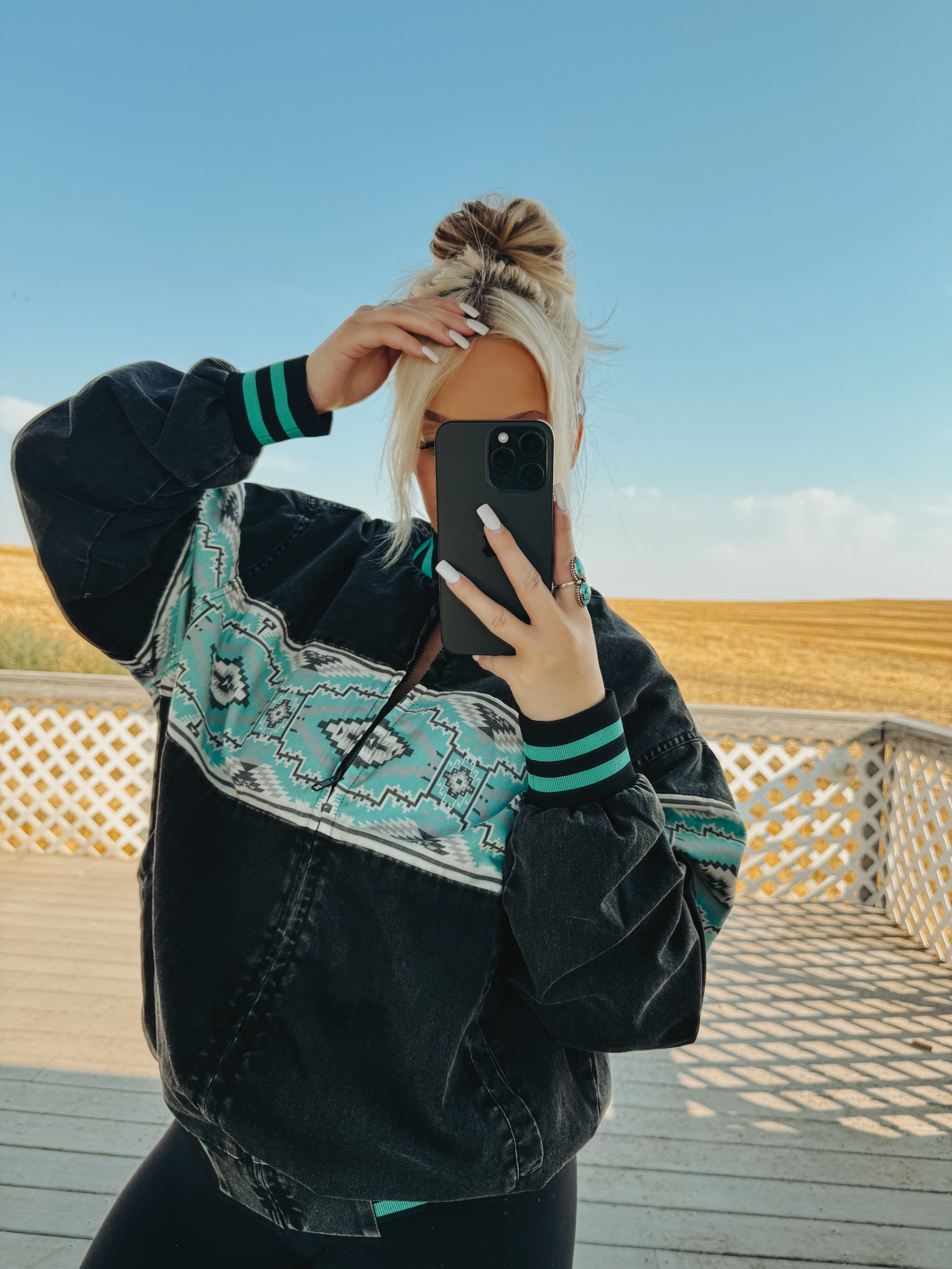 TURQUOISE BABE BOMBER JACKET