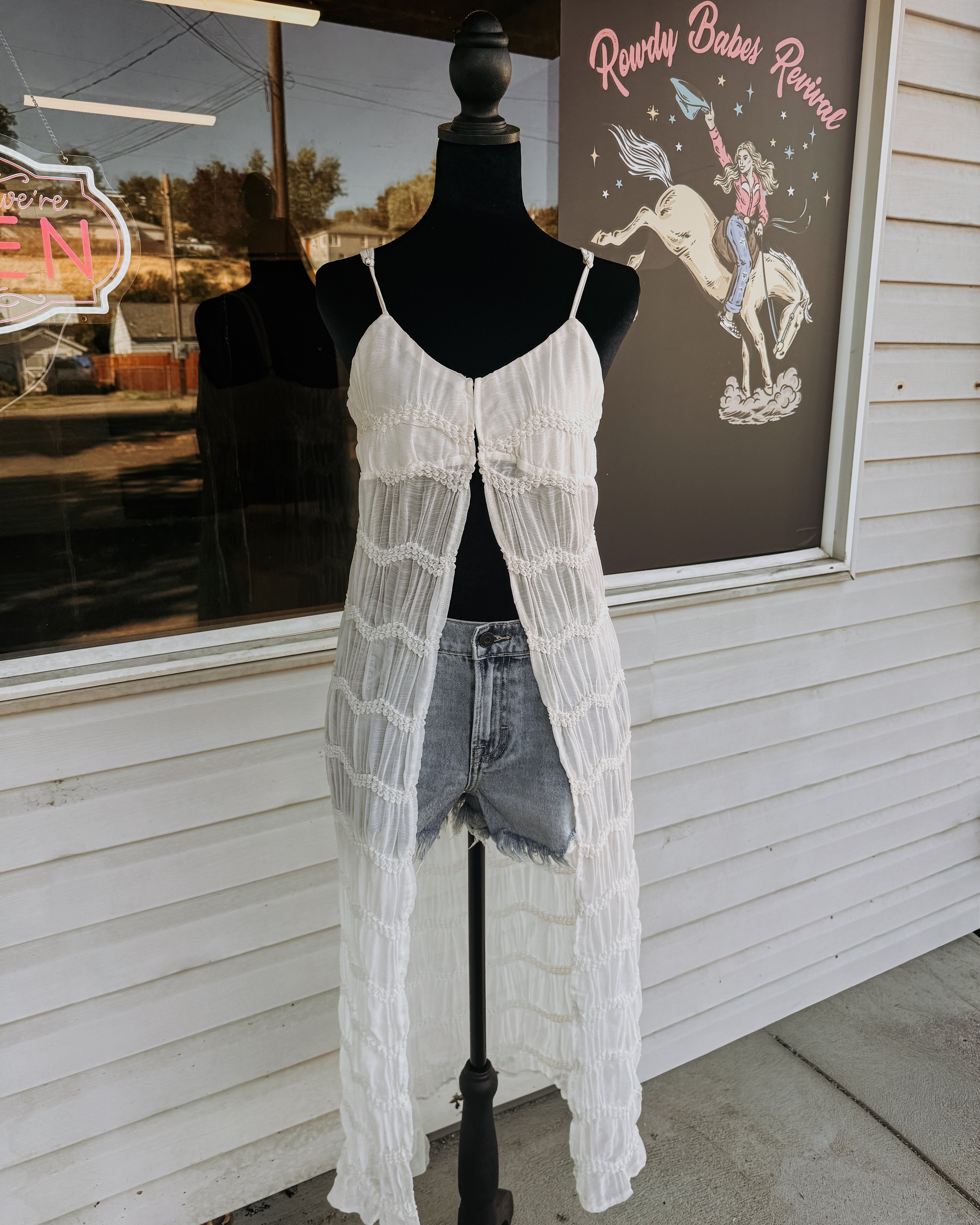 Textured Lace Open Front Duster