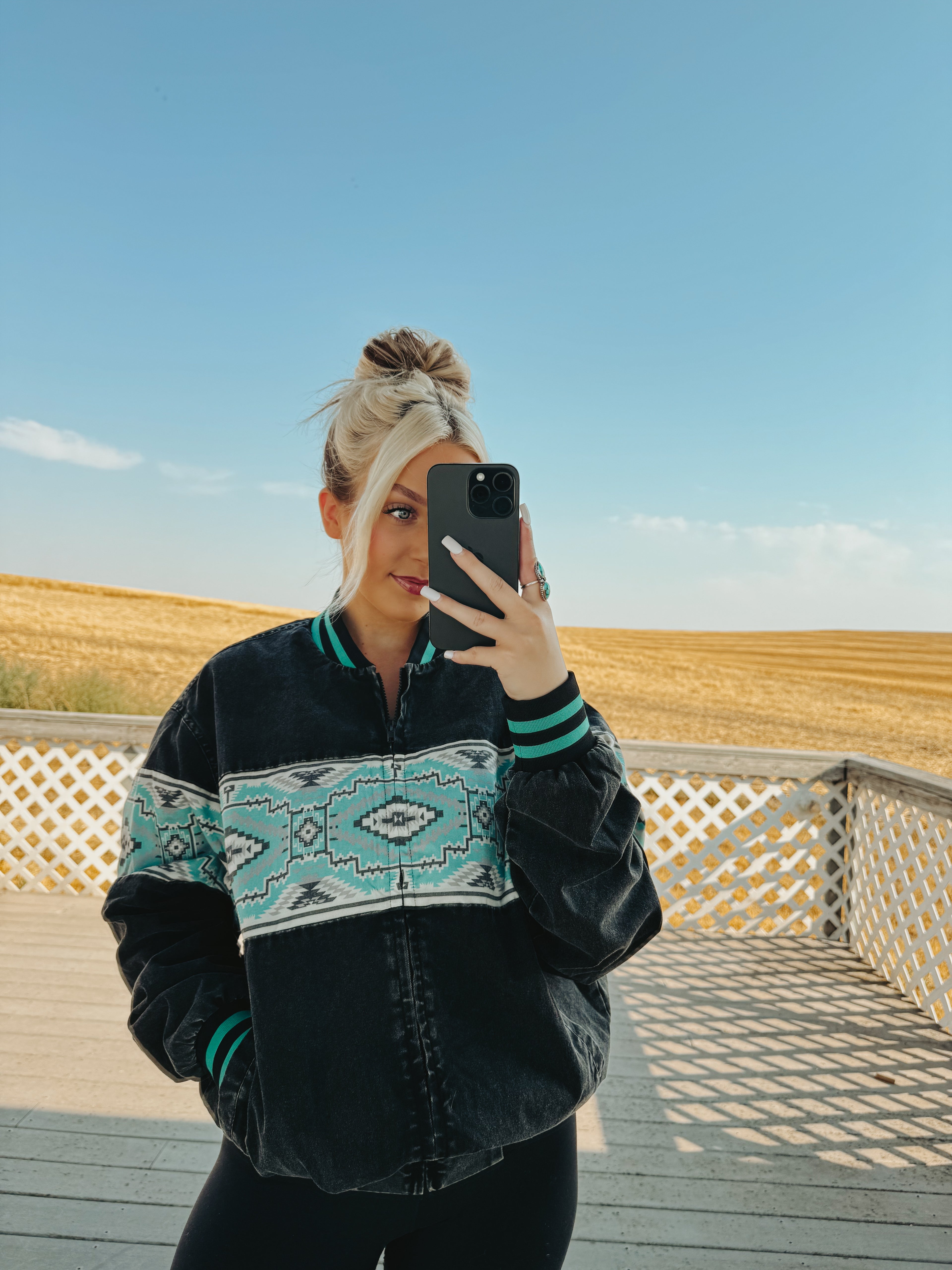 TURQUOISE BABE BOMBER JACKET