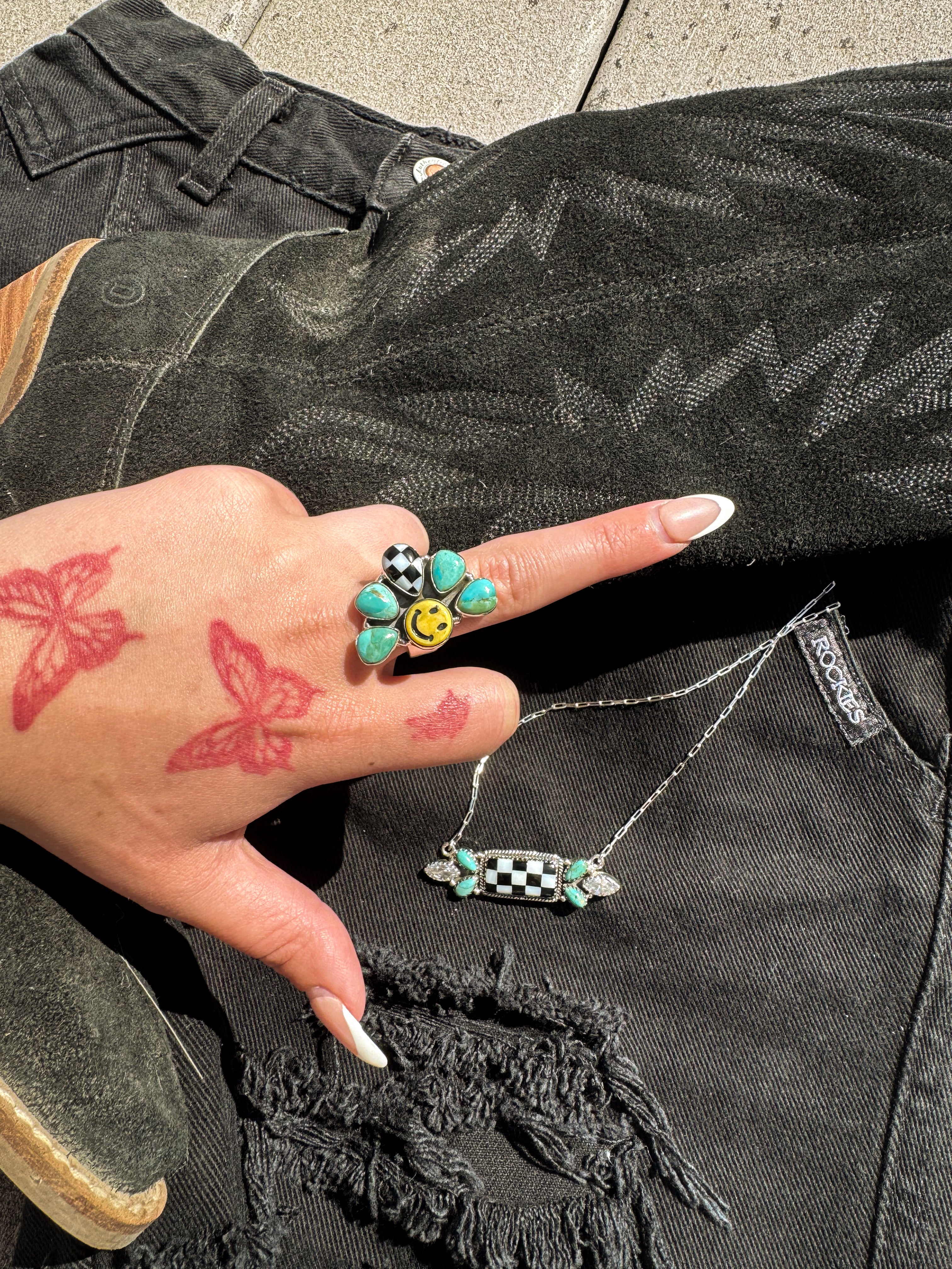 SMILEY CHECKERED RING