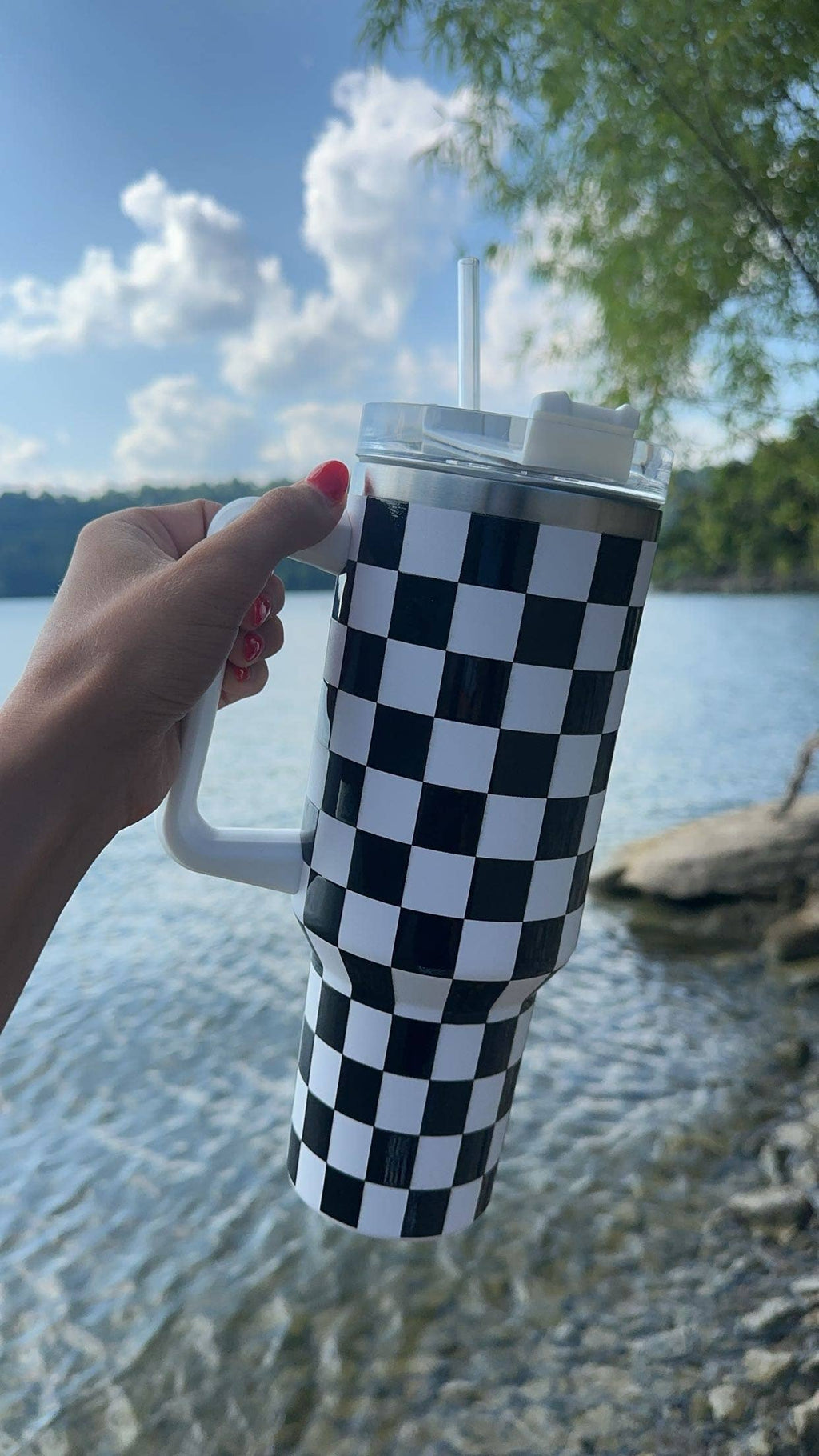 Checkerboard White and Black Tumbler 40oz