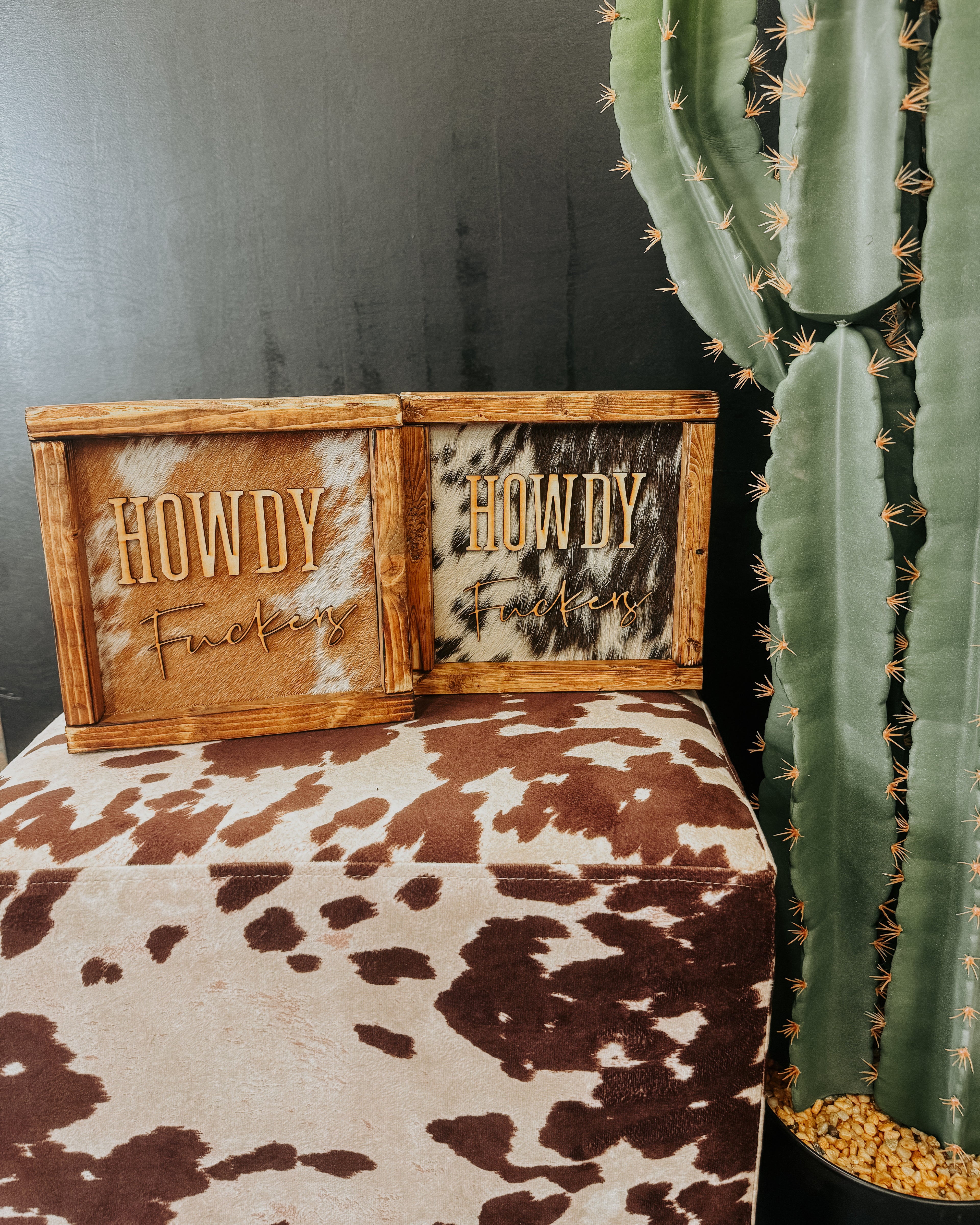 Howdy F*** Framed Cowhide Sign