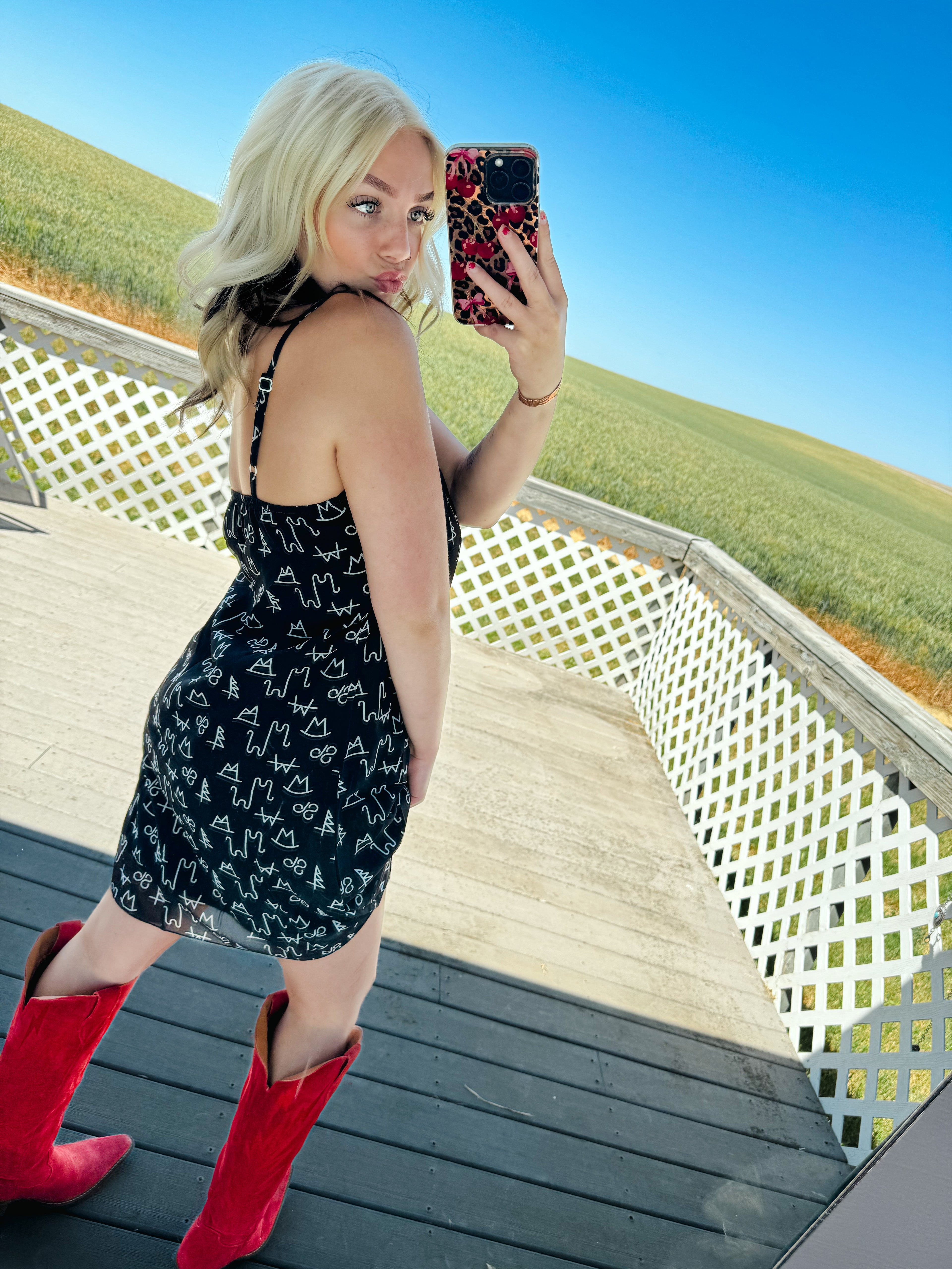 BLACK BRANDED SLIP DRESS