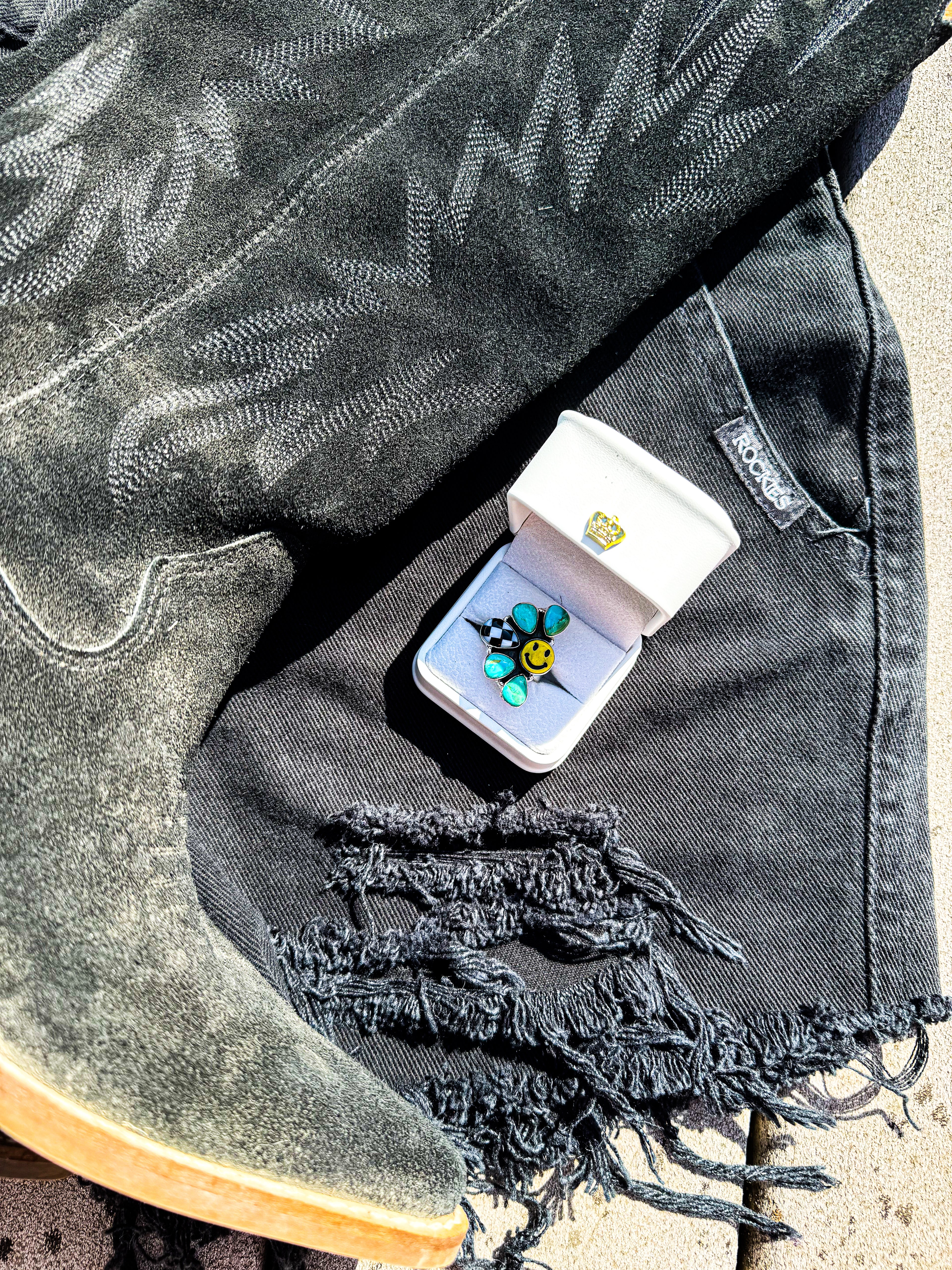 SMILEY CHECKERED RING